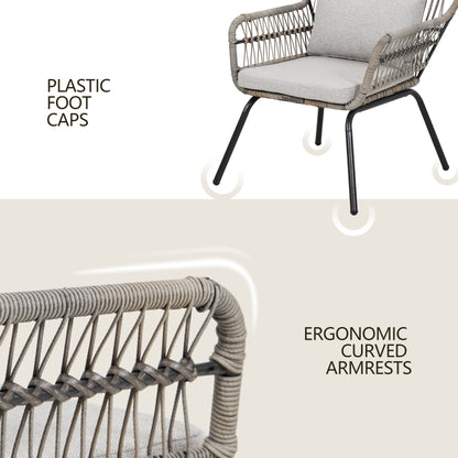 Set da Bistro in vimini da esterno da 3 pezzi, mobili da patio in rattan resistenti alle intemperie con cuscini.