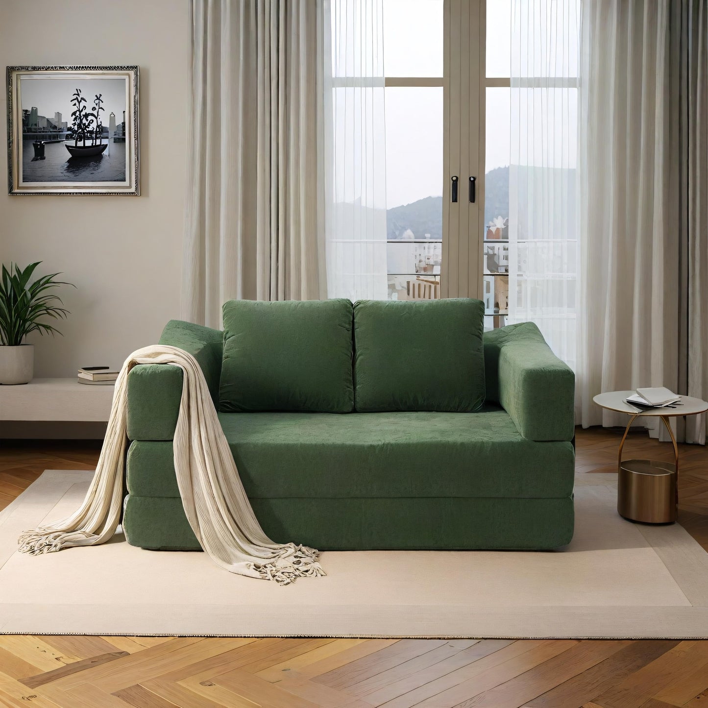 Divano letto trasformabile imbottito da 70,87 pollici, comodo divano letto trasformabile a forma di sedia per soggiorno, camera da letto, tessuto in chenille.