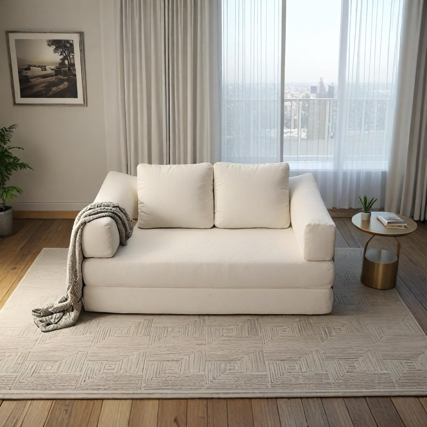 Divano letto trasformabile imbottito da 70,87 pollici, comodo divano letto trasformabile a forma di sedia per soggiorno, camera da letto, tessuto in chenille.