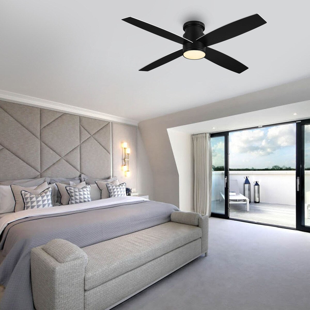 Ventilatore da soffitto a soffitto a corrente continua WINGBO da 44/52 pollici con luci e telecomando, 4 pale reversibili