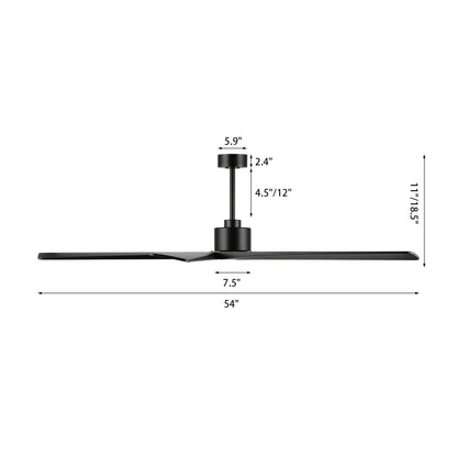 Ventilatore da soffitto interno WINGBO da 54 pollici con motore DC, senza luci - N/A