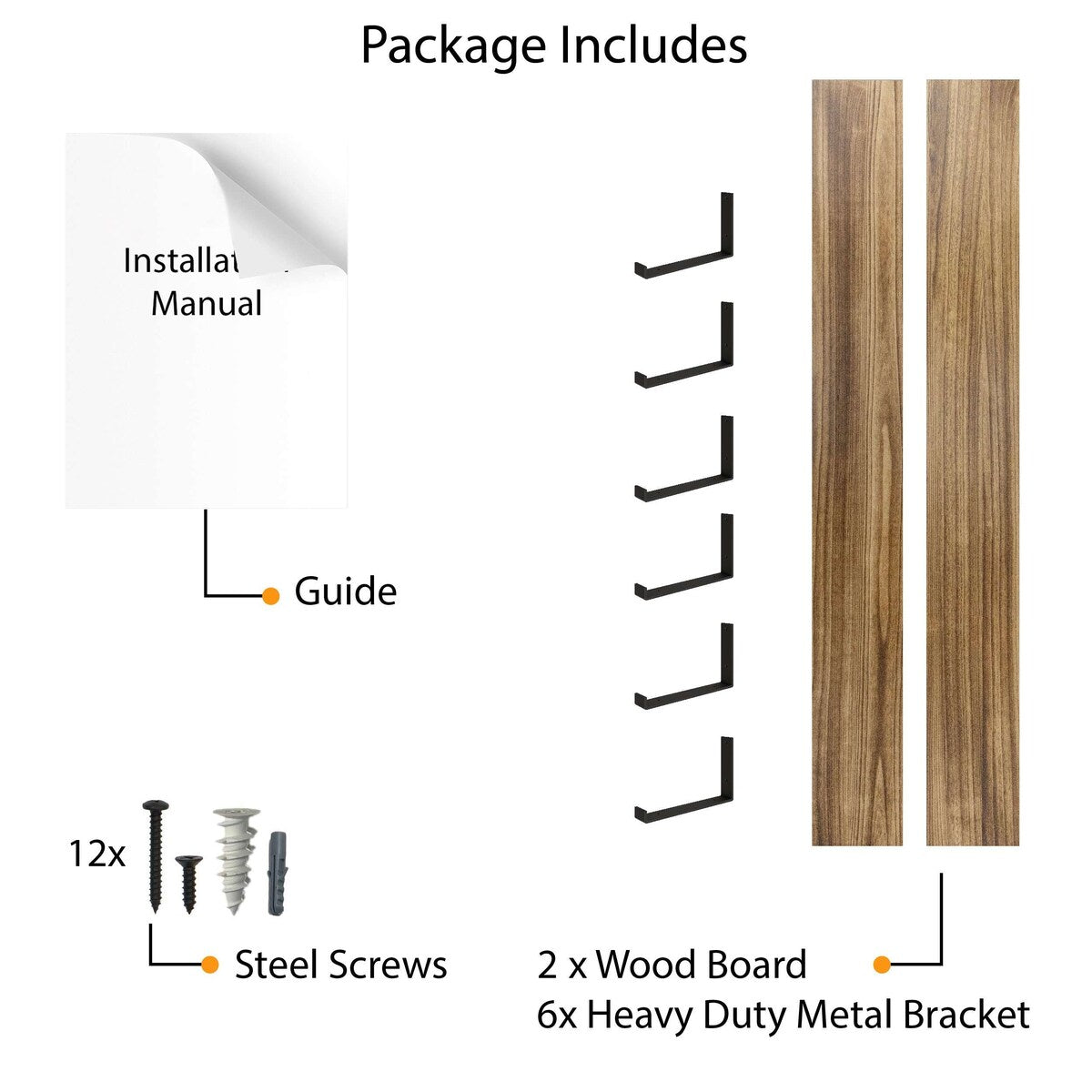 Wallniture Forte, set di 2 mensole a sospensione da 72 pollici, colore bruciato, in legno.