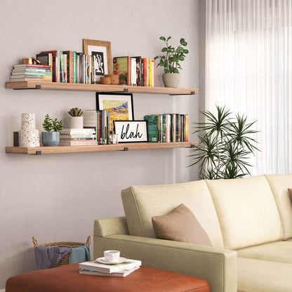 Wallniture Forte, set di 2 mensole a sospensione da 72 pollici, colore bruciato, in legno.