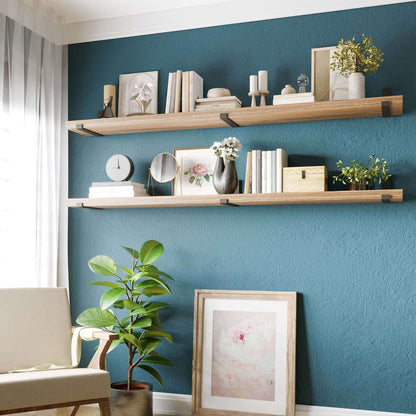 Wallniture Forte, set di 2 mensole a sospensione da 72 pollici, colore bruciato, in legno.