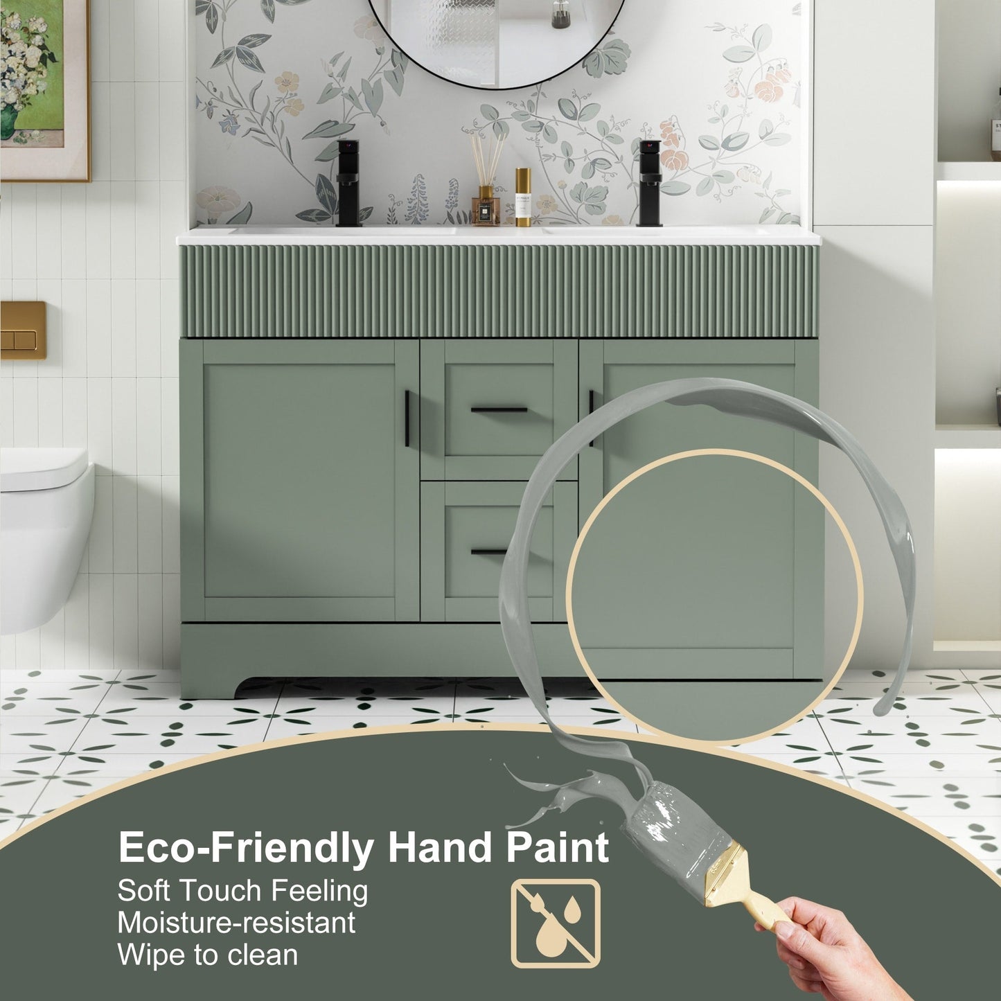 Set per bagno Wavy Line con mobile lavabo e miscelatore, disponibile nelle misure 30/36/48 pollici.