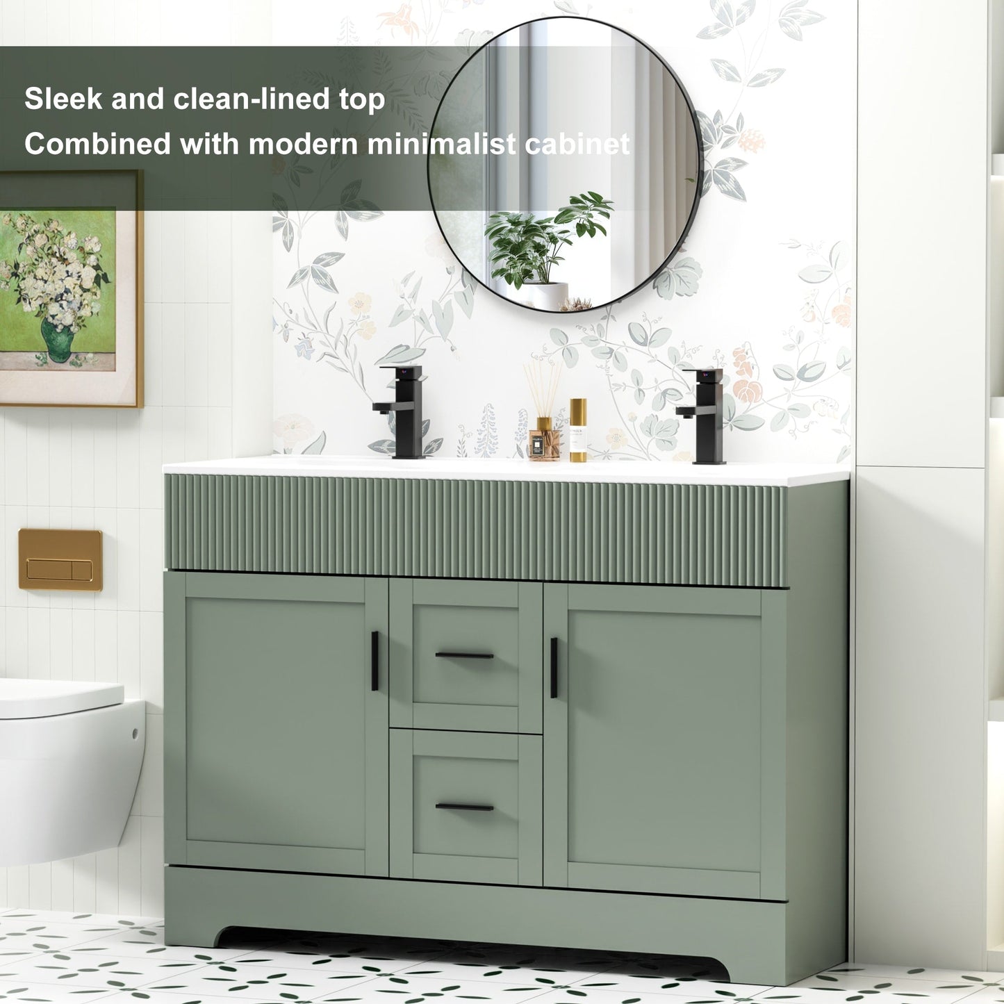 Set per bagno Wavy Line con mobile lavabo e miscelatore, disponibile nelle misure 30/36/48 pollici.