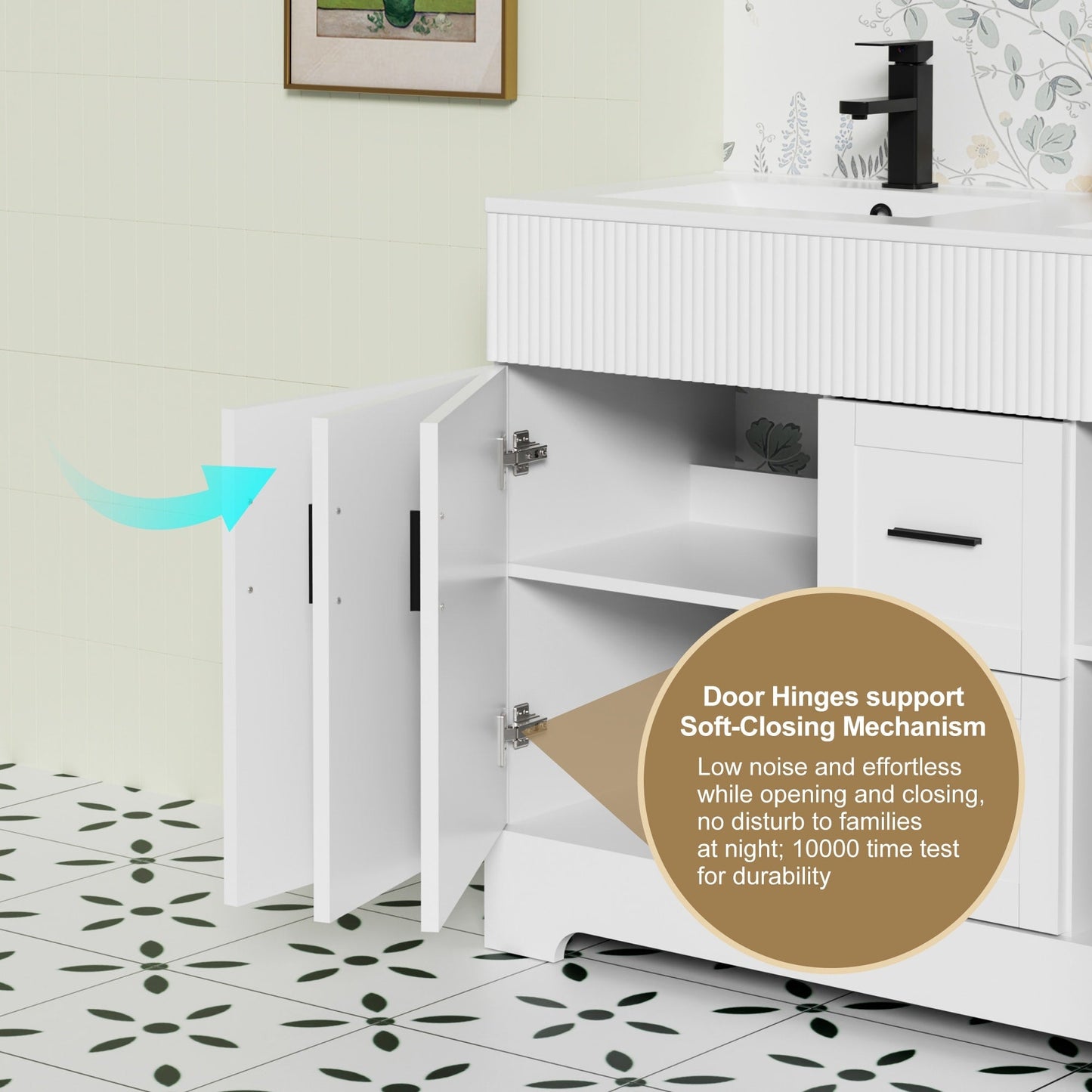 Set per bagno Wavy Line con mobile lavabo e miscelatore, disponibile nelle misure 30/36/48 pollici.