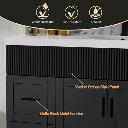 Set per bagno Wavy Line con mobile lavabo e miscelatore, disponibile nelle misure 30/36/48 pollici.