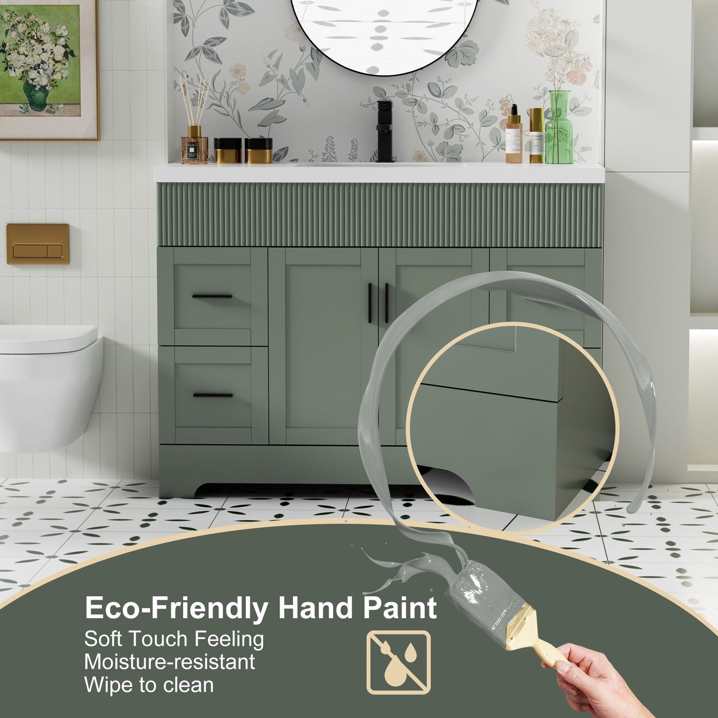 Set per bagno Wavy Line con mobile lavabo e miscelatore, disponibile nelle misure 30/36/48 pollici.