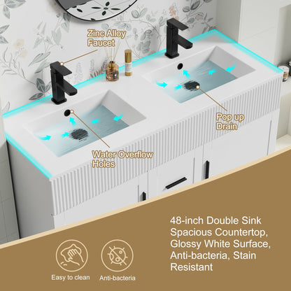 Set per bagno Wavy Line con mobile lavabo e miscelatore, disponibile nelle misure 30/36/48 pollici.