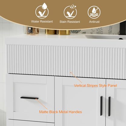 Set per bagno Wavy Line con mobile lavabo e miscelatore, disponibile nelle misure 30/36/48 pollici.