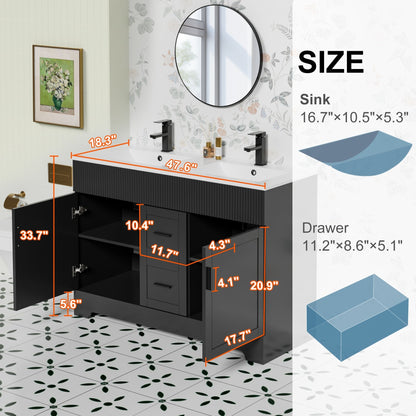 Set per bagno Wavy Line con mobile lavabo e miscelatore, disponibile nelle misure 30/36/48 pollici.