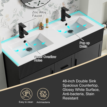 Set per bagno Wavy Line con mobile lavabo e miscelatore, disponibile nelle misure 30/36/48 pollici.