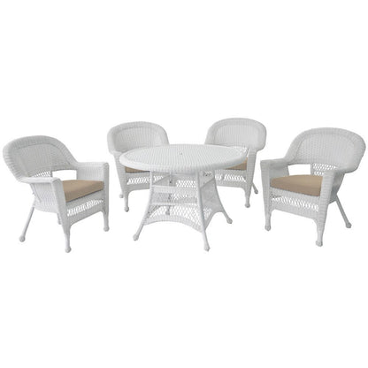 Set da pranzo in vimini intrecciato bianco, 5 pezzi