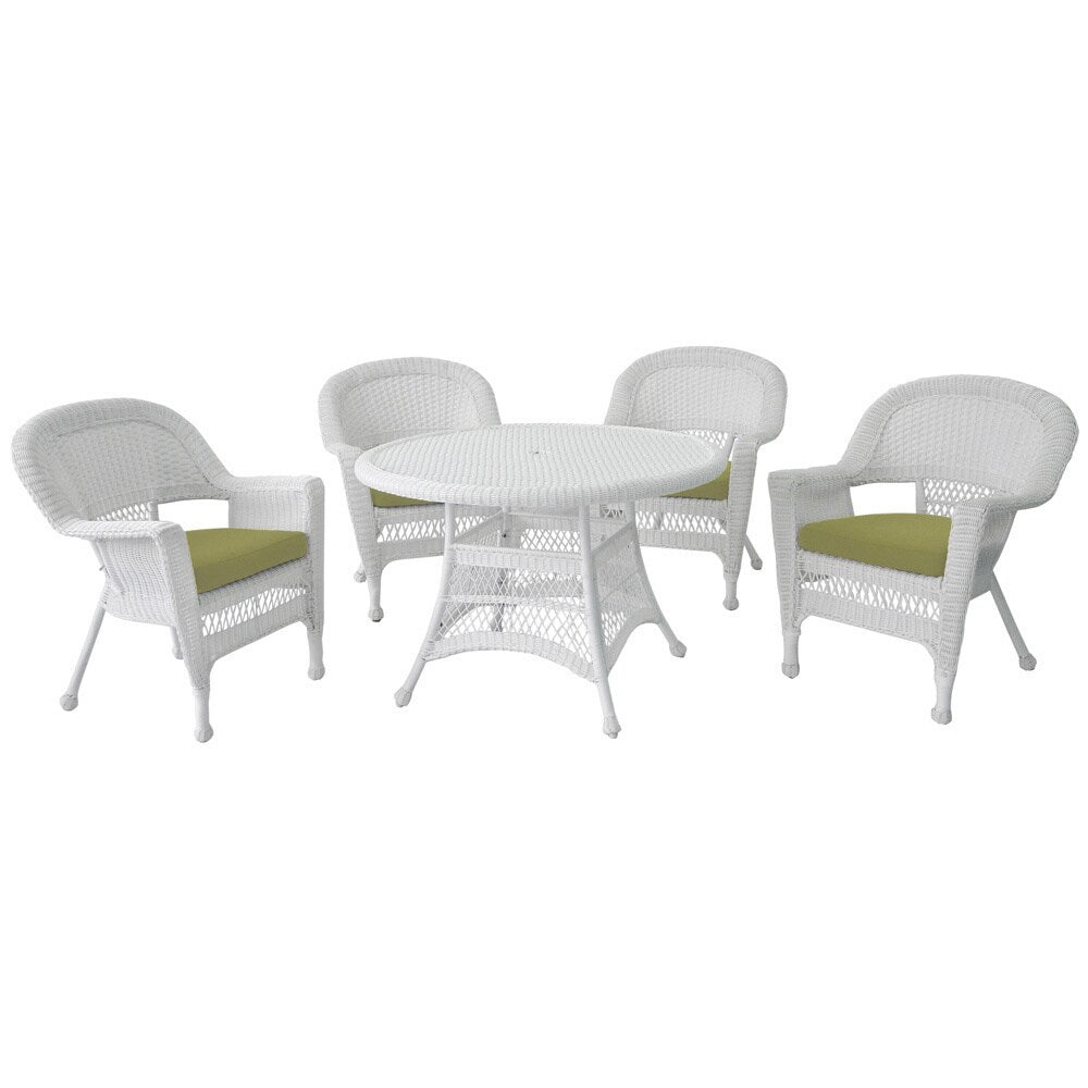 Set da pranzo in vimini intrecciato bianco, 5 pezzi