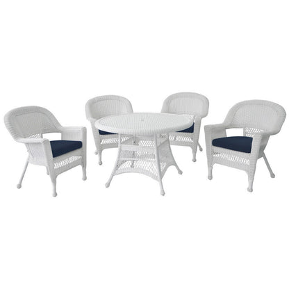 Set da pranzo in vimini intrecciato bianco, 5 pezzi