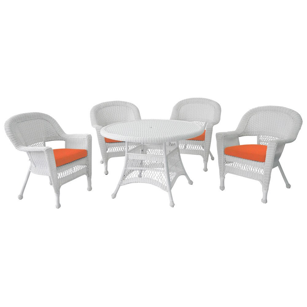 Set da pranzo in vimini intrecciato bianco, 5 pezzi