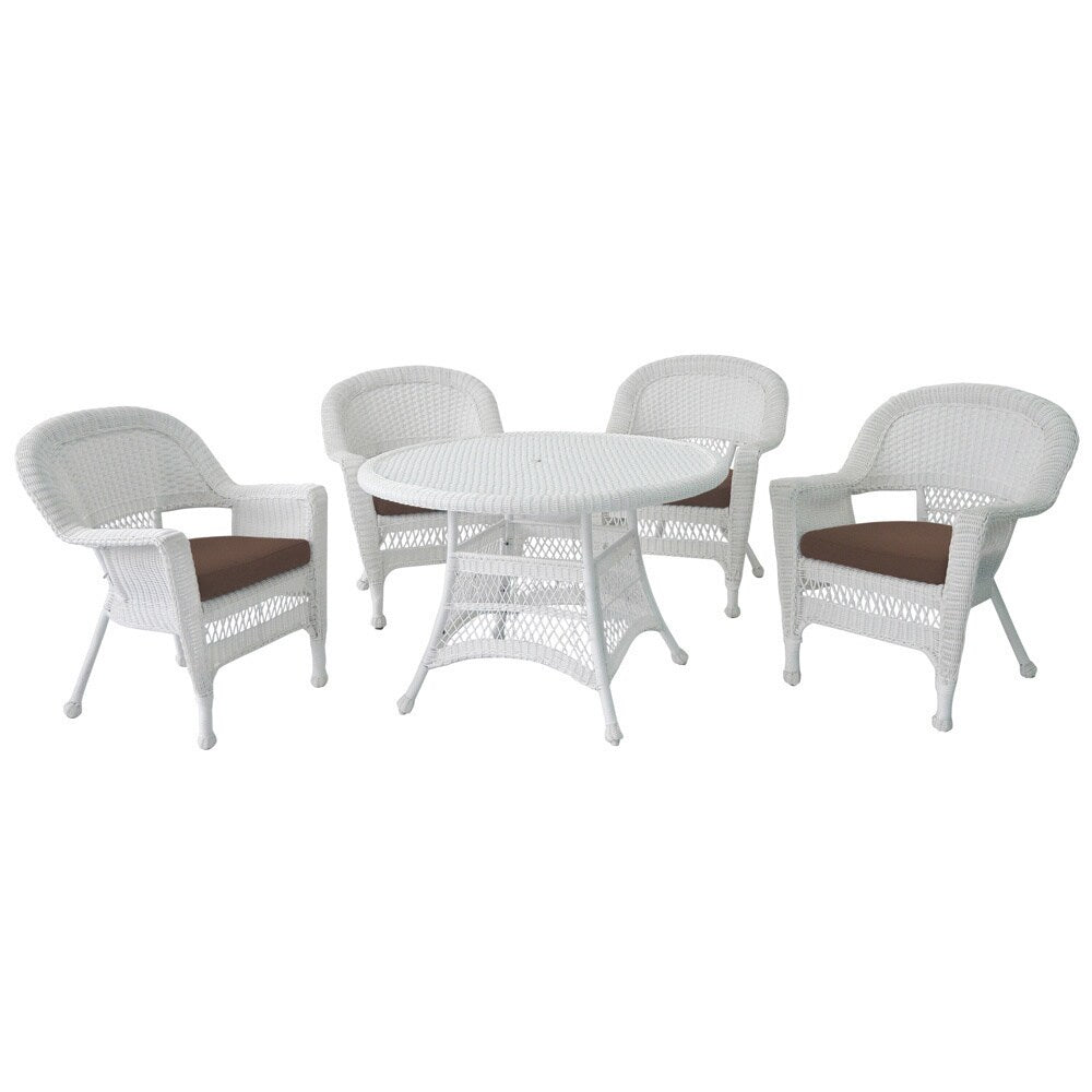 Set da pranzo in vimini intrecciato bianco, 5 pezzi