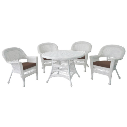 Set da pranzo in vimini intrecciato bianco, 5 pezzi