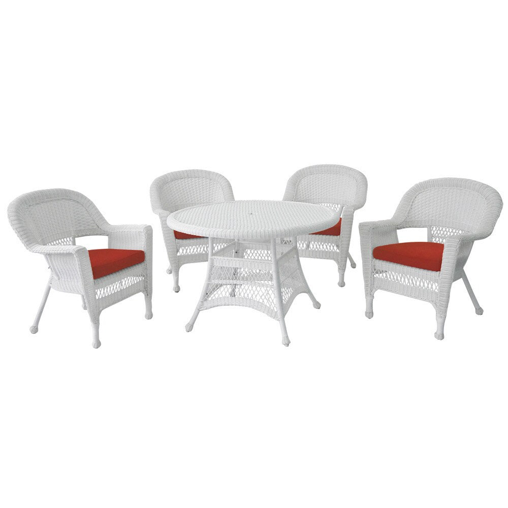 Set da pranzo in vimini intrecciato bianco, 5 pezzi