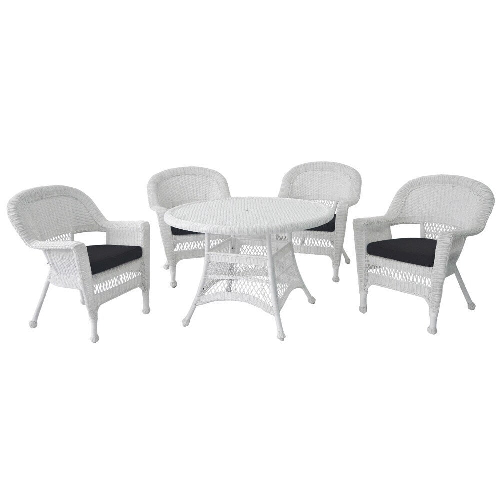 Set da pranzo in vimini intrecciato bianco, 5 pezzi