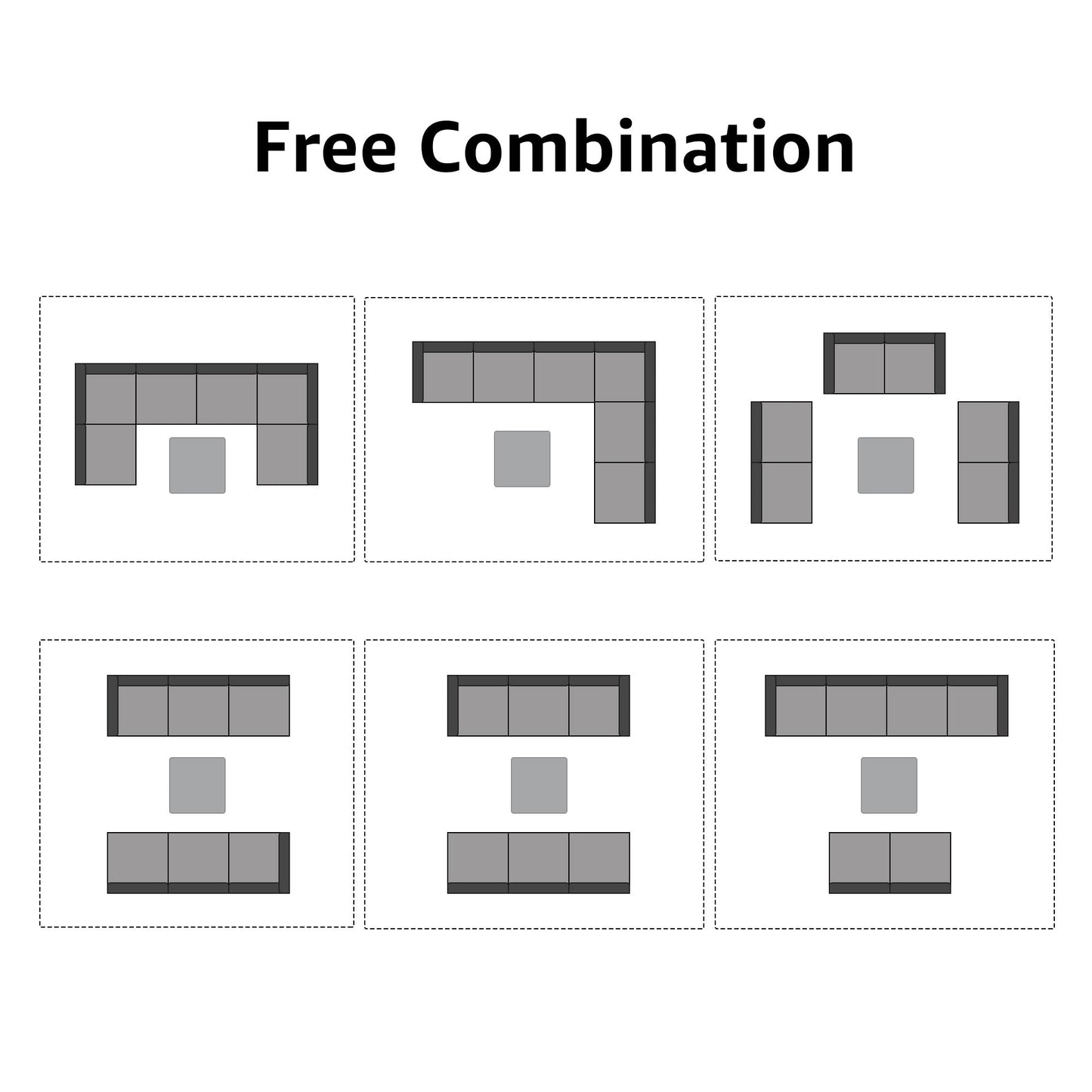 Set di divani componibili da esterno in vimini/acciaio con cuscini, 7 pezzi