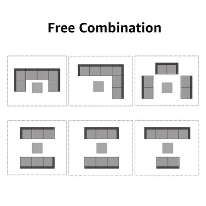 Set di divani componibili da esterno in vimini/acciaio con cuscini, 7 pezzi