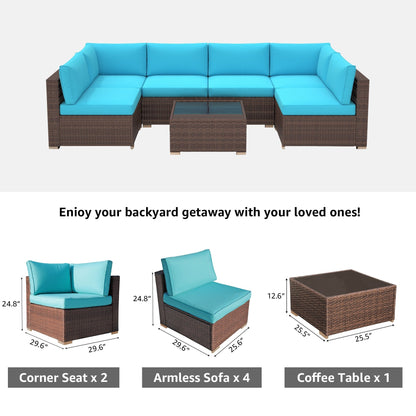 Set di divani componibili da esterno in vimini/acciaio con cuscini, 7 pezzi