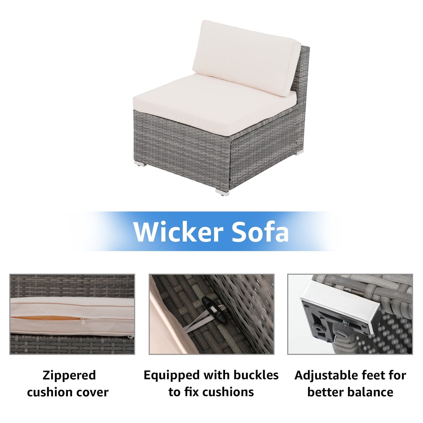 Set di divani componibili da esterno in vimini/acciaio con cuscini, 7 pezzi