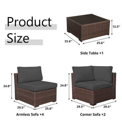 Set di divani componibili da esterno in vimini/acciaio con cuscini, 7 pezzi