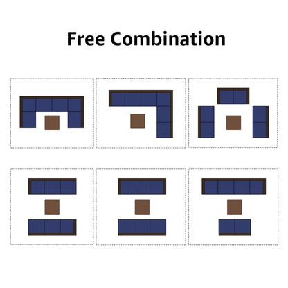 Set di divani componibili da esterno in vimini/acciaio con cuscini, 7 pezzi