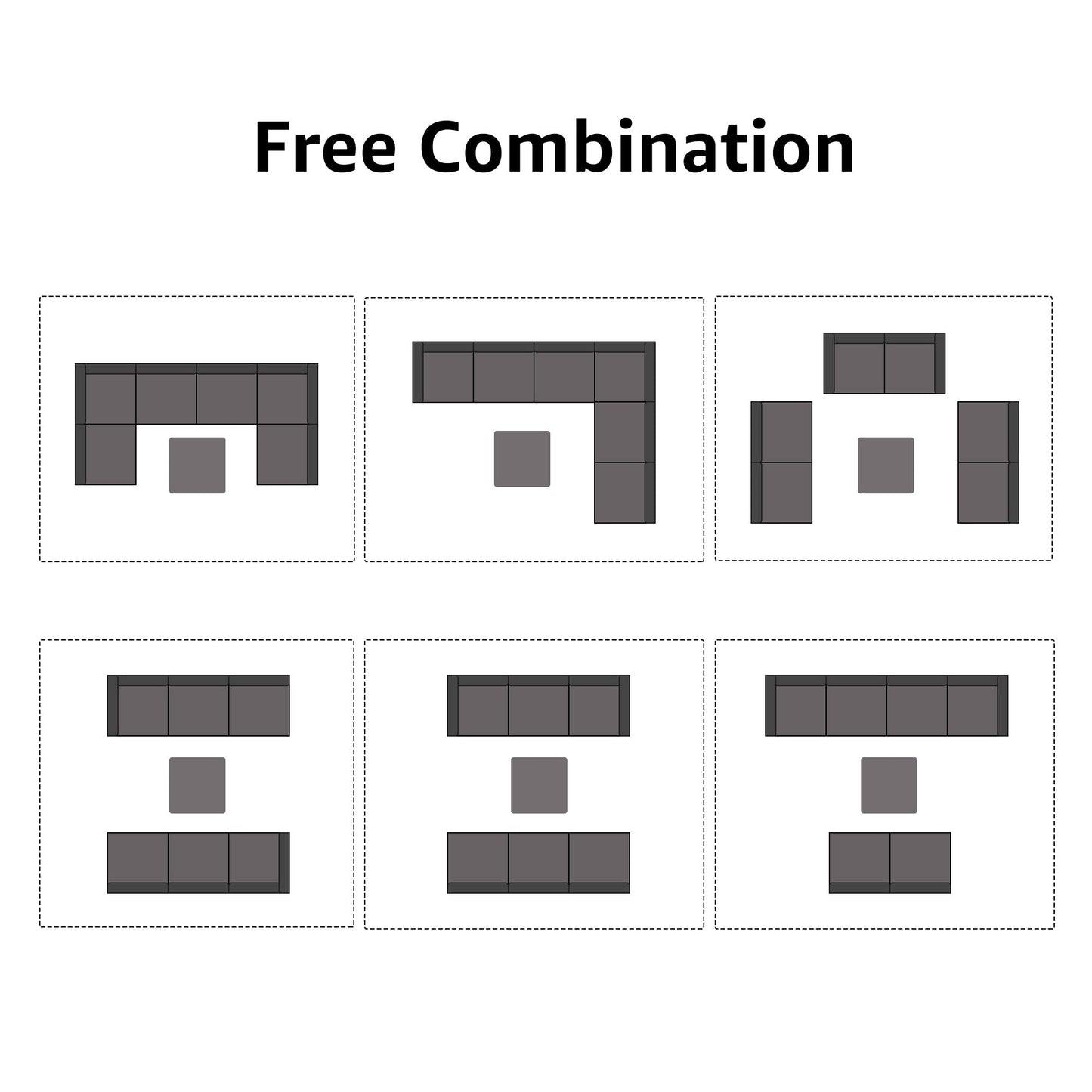 Set di divani componibili da esterno in vimini/acciaio con cuscini, 7 pezzi