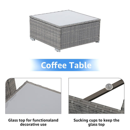 Set di divani componibili da esterno in vimini/acciaio con cuscini, 7 pezzi