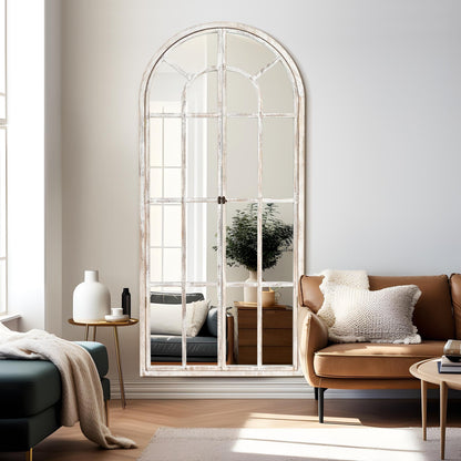 Specchio a finestra con cornice in legno ad arco, 180 cm (L) x 79 cm (A)
