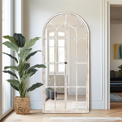 Specchio a finestra con cornice in legno ad arco, 180 cm (L) x 79 cm (A)