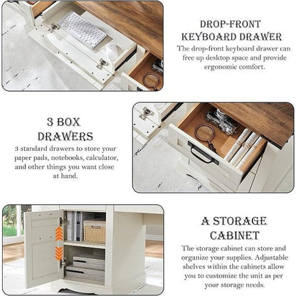 Scrivania da ufficio in stile farmhouse da 60 pollici, scrivania da ufficio in legno, scrivania per computer.