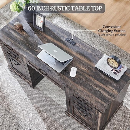 Scrivania da ufficio in stile farmhouse da 60 pollici, scrivania da ufficio in legno, scrivania per computer.