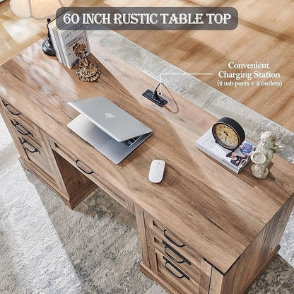 Scrivania da ufficio in stile farmhouse da 60 pollici, scrivania da ufficio in legno, scrivania per computer.