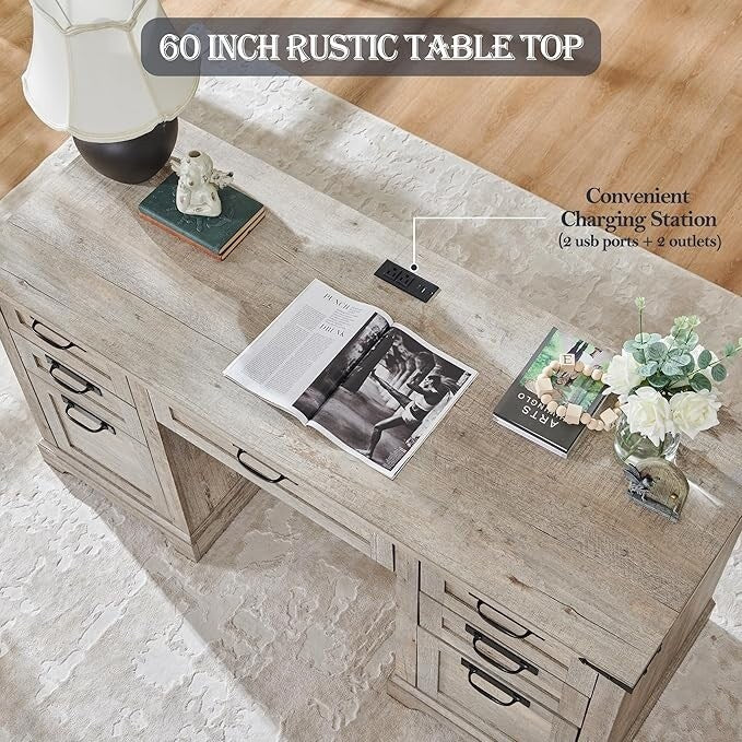 Scrivania da ufficio in stile farmhouse da 60 pollici, scrivania da ufficio in legno, scrivania per computer.