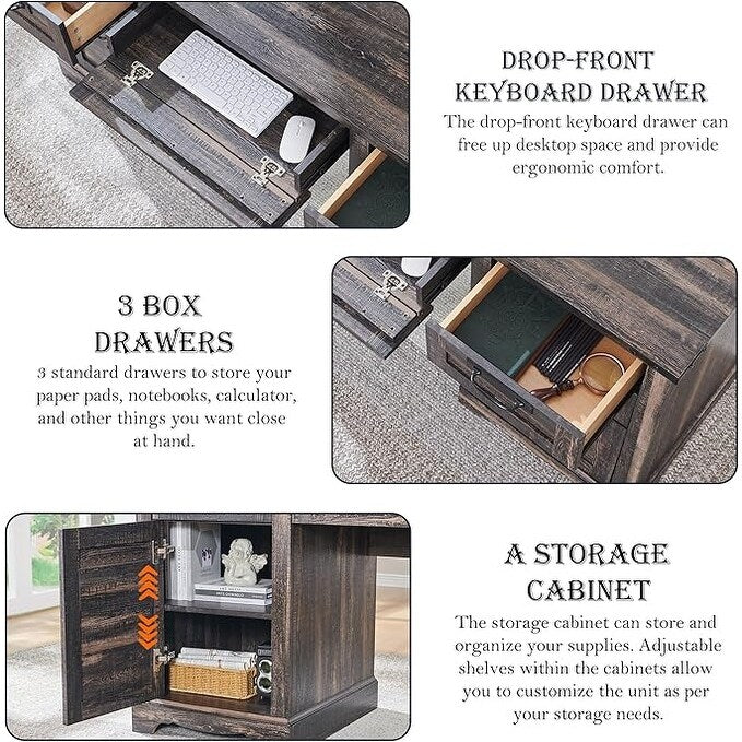 Scrivania da ufficio in stile farmhouse da 60 pollici, scrivania da ufficio in legno, scrivania per computer.