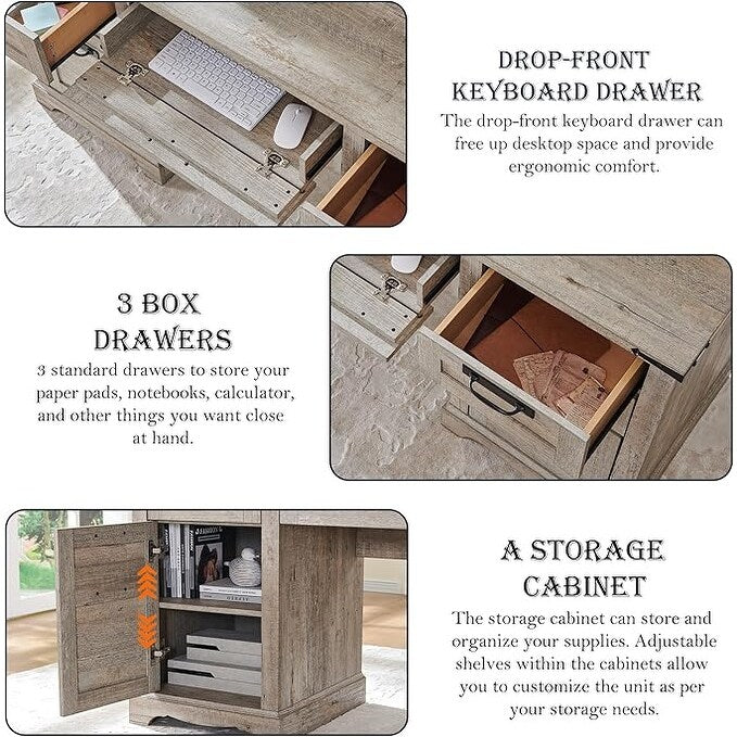 Scrivania da ufficio in stile farmhouse da 60 pollici, scrivania da ufficio in legno, scrivania per computer.