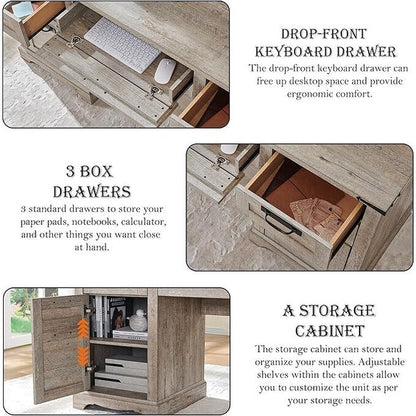 Scrivania da ufficio in stile farmhouse da 60 pollici, scrivania da ufficio in legno, scrivania per computer.