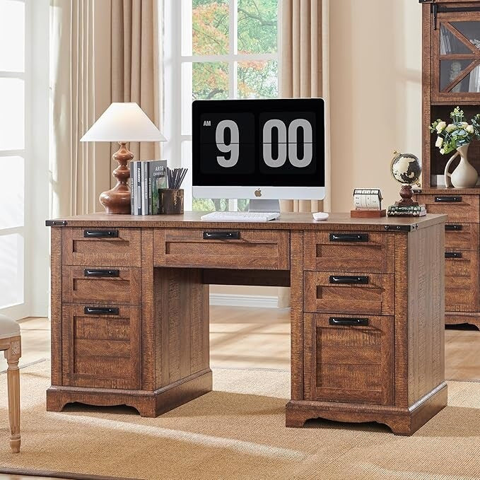Scrivania da ufficio in stile farmhouse da 60 pollici, scrivania da ufficio in legno, scrivania per computer.