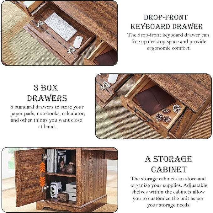 Scrivania da ufficio in stile farmhouse da 60 pollici, scrivania da ufficio in legno, scrivania per computer.