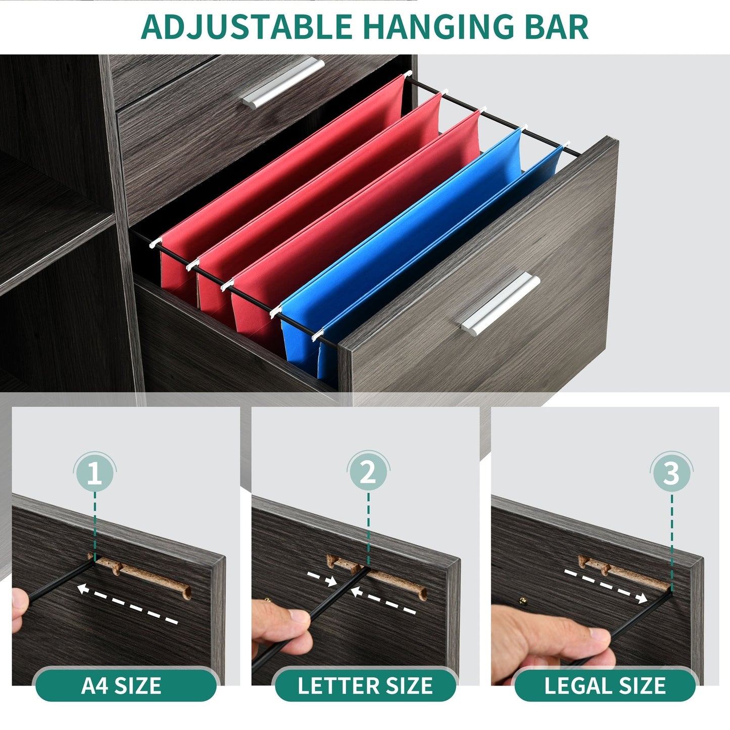 Cassettiera in legno con stazione di ricarica, mobile, a scomparti laterali, chiudibile a chiave, adatta per documenti di formato A4, lettera e legale.