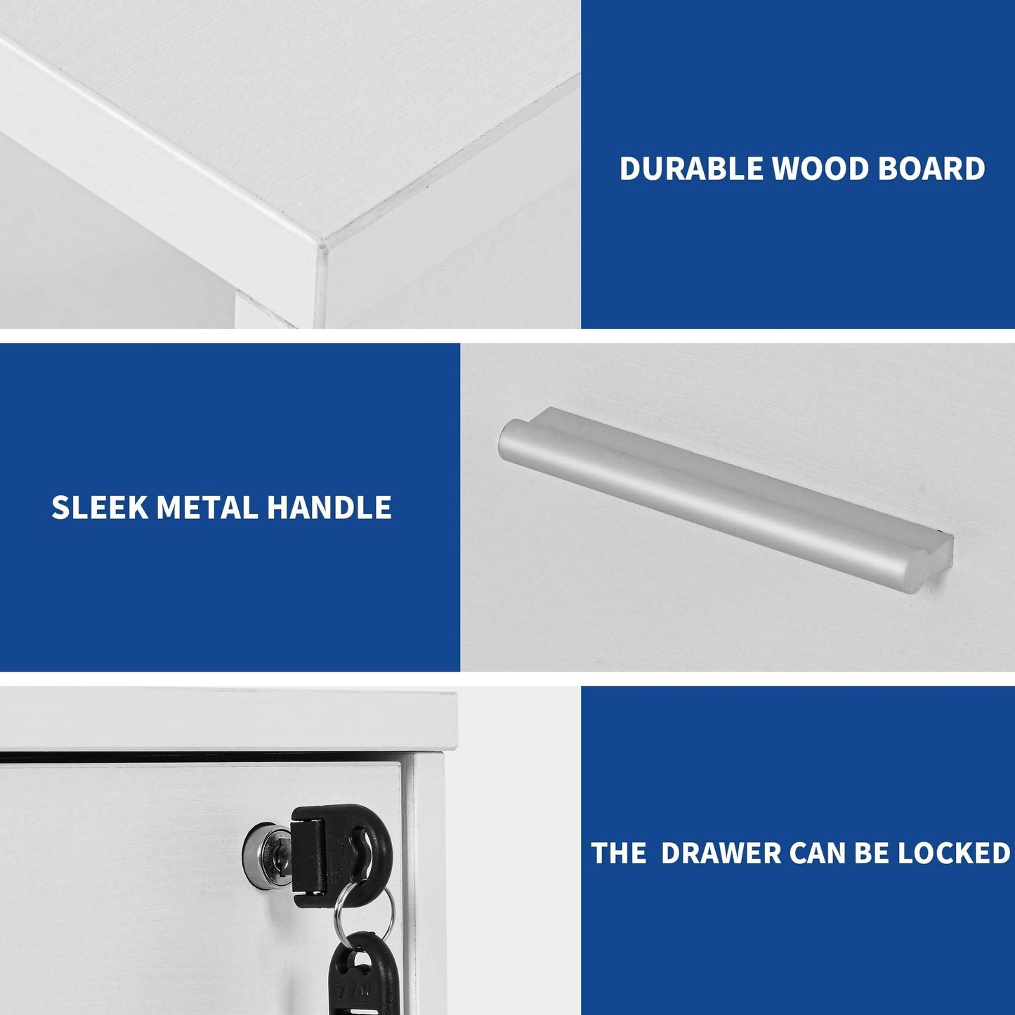 Cassettiera in legno con stazione di ricarica, mobile, a scomparti laterali, chiudibile a chiave, adatta per documenti di formato A4, lettera e legale.