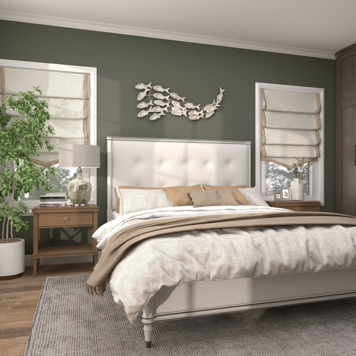 Decorazione murale per la casa a forma di pesce in legno, realizzata a mano, con effetto anticato marrone - Bianco - Roche River Decor