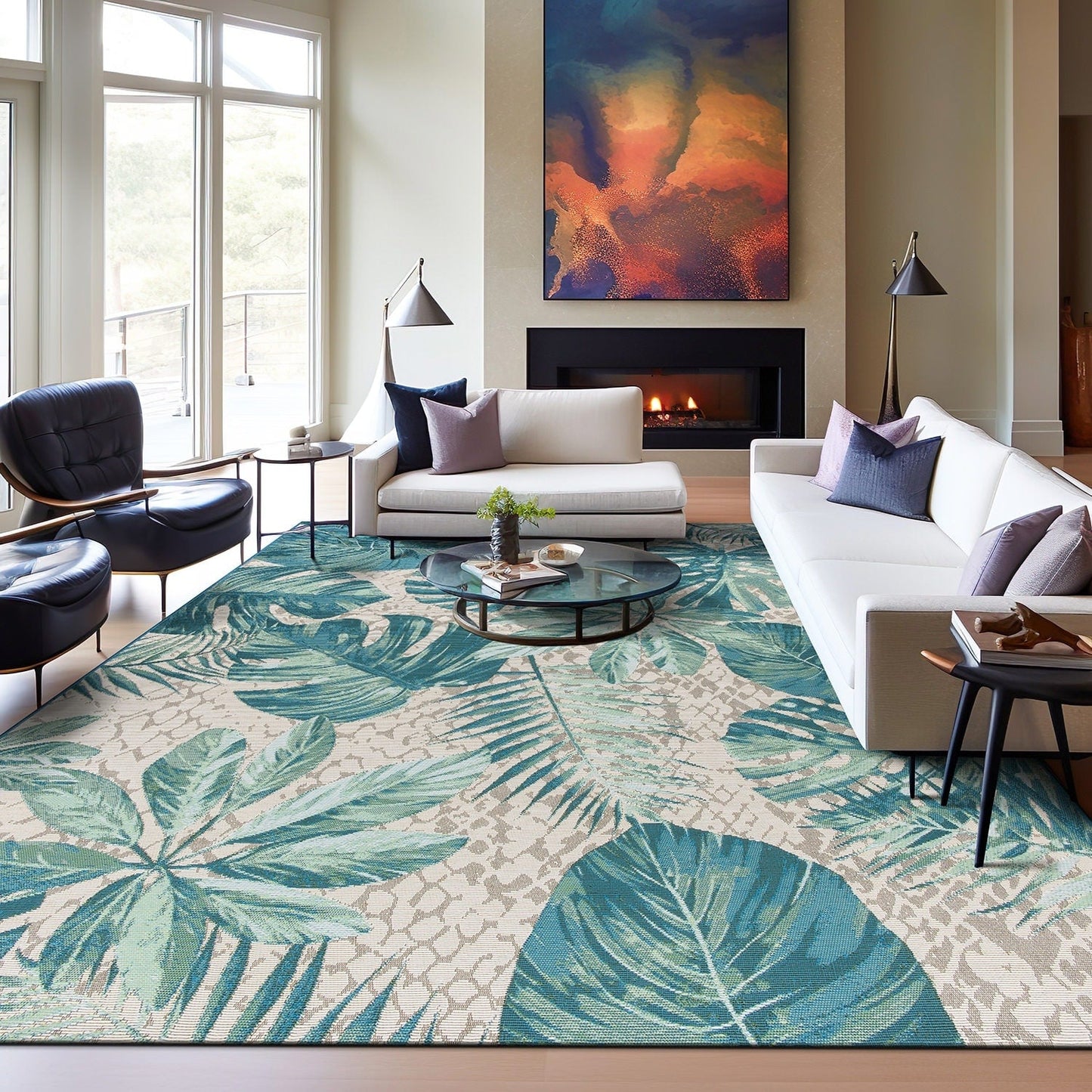 Tappeto decorativo da interno/esterno World Rug Gallery, modello Contemporary Tropical Floral.