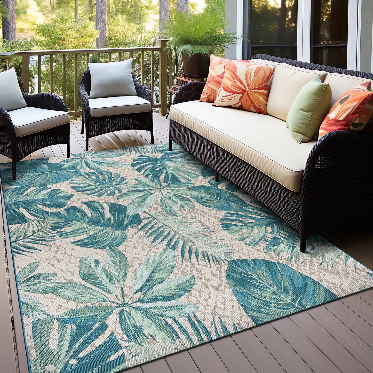 Tappeto decorativo da interno/esterno World Rug Gallery, modello Contemporary Tropical Floral.