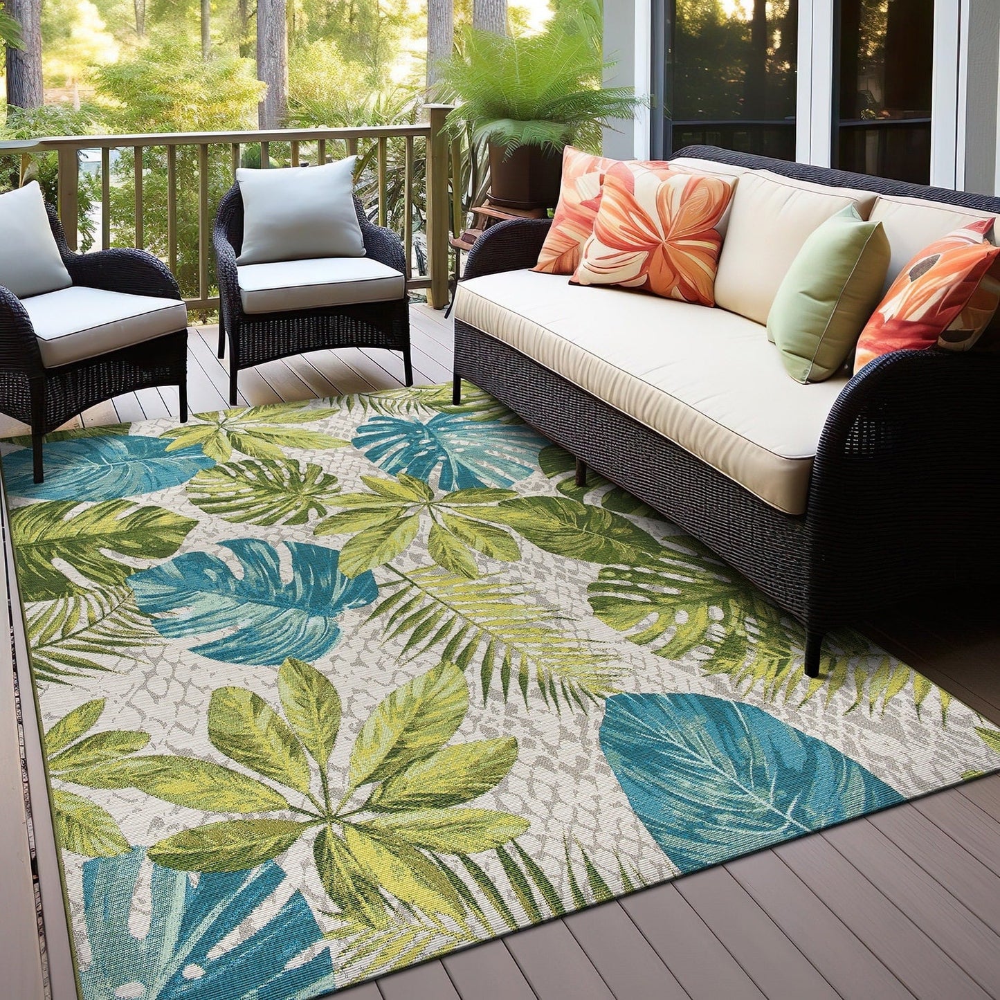 Tappeto decorativo da interno/esterno World Rug Gallery, modello Contemporary Tropical Floral.
